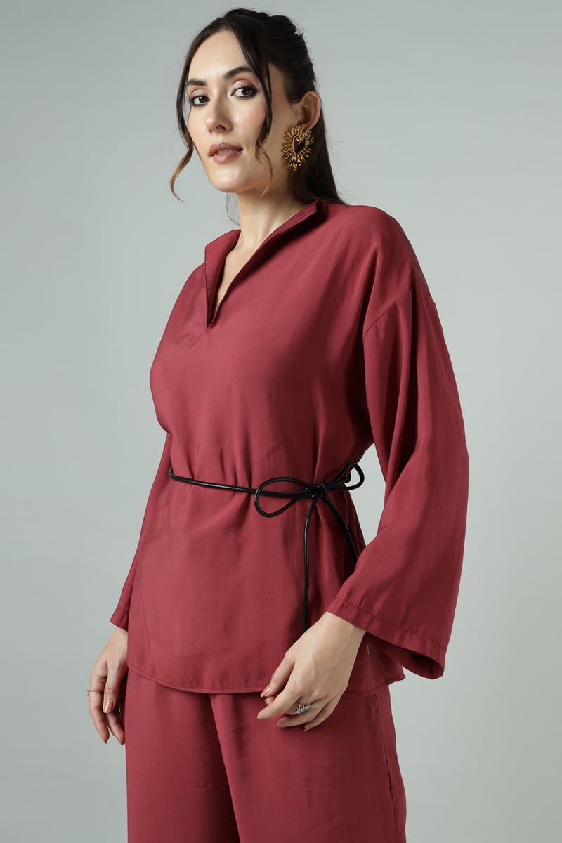 Bordeaux Tunic and Wide-Leg Pants Co-ord Set