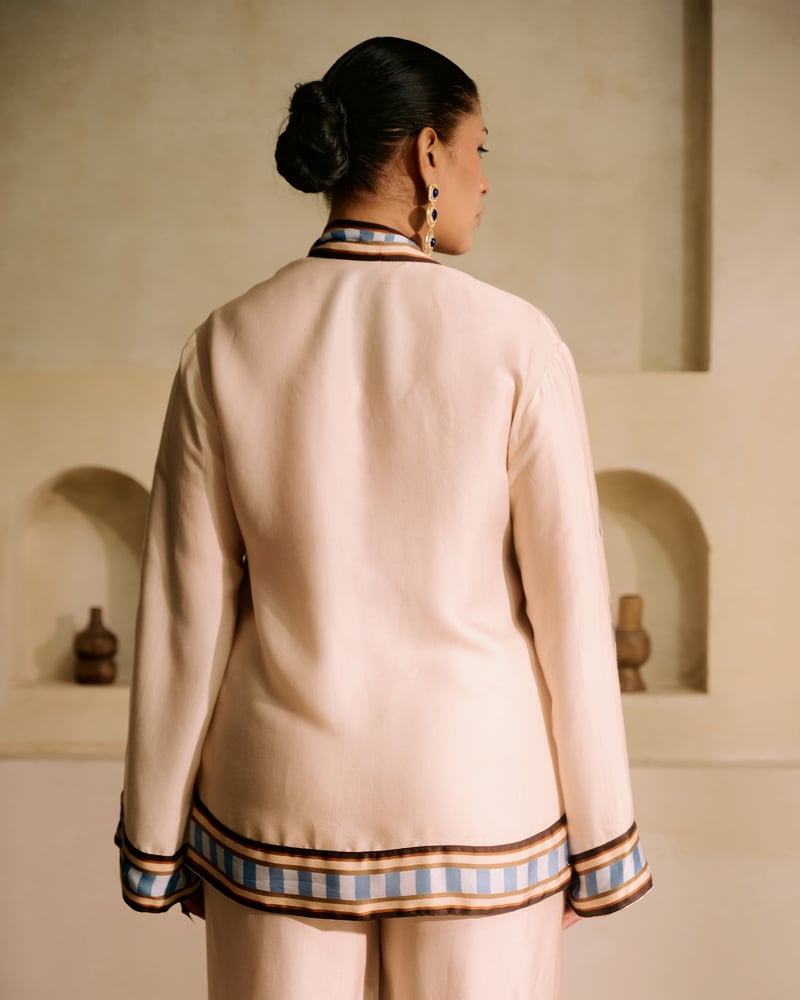 Pink Modal Satin Long Top with Scarf Tie Neck