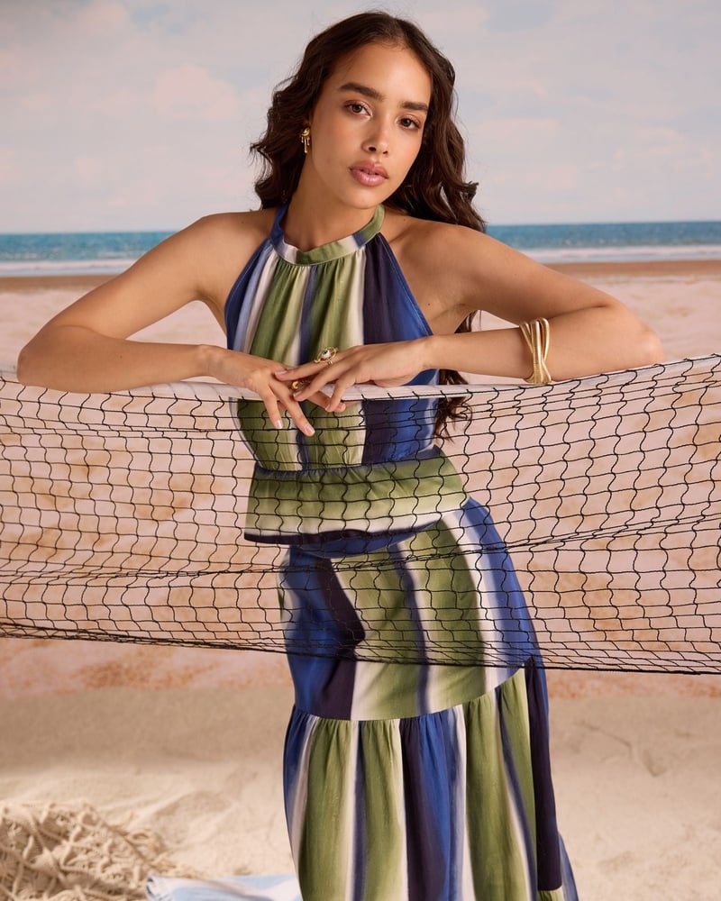 Blue/Green Halter Top and Maxi Skirt Co-ord Set