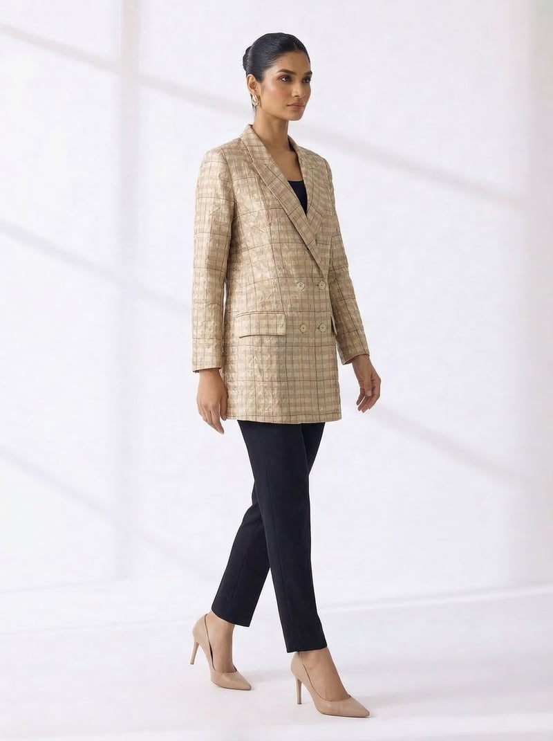 Gold Zari Tailored Long Blazer