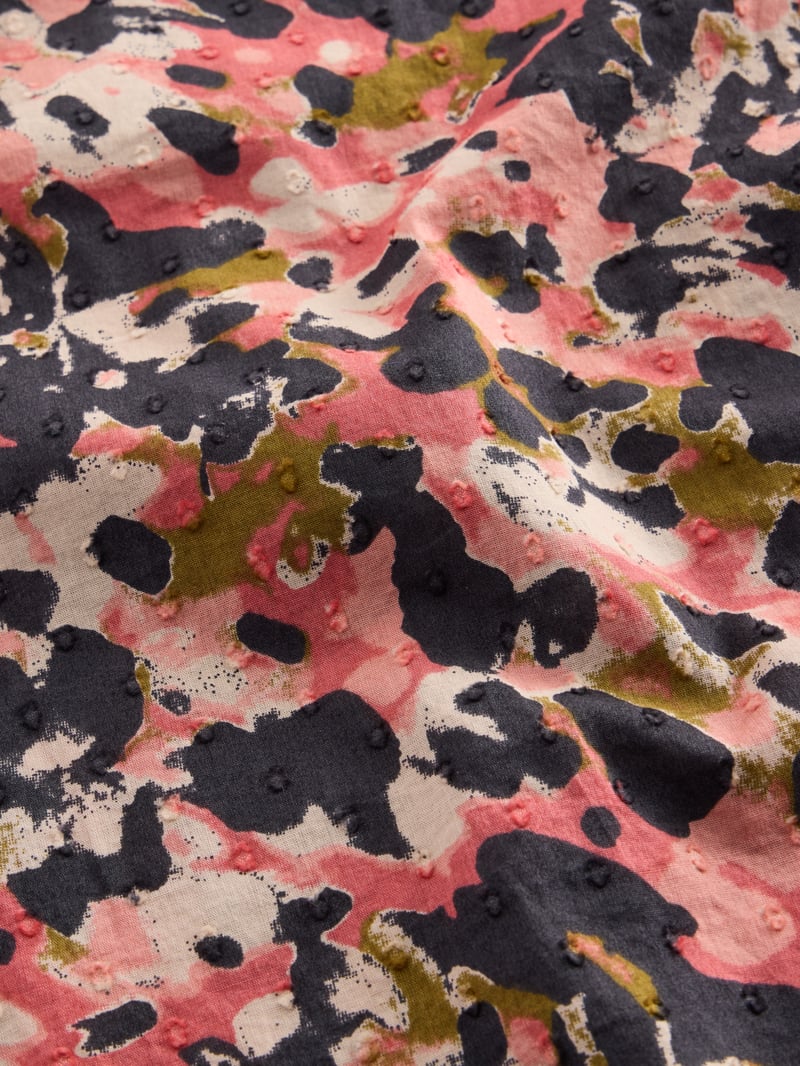 Pink Abstract Print V-Neck Button-Through Cotton Top