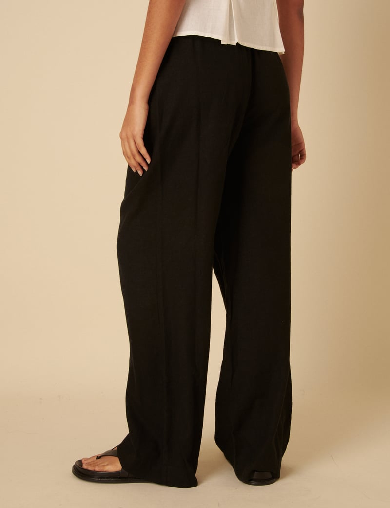 Black Wide-Leg Drawstring Trousers