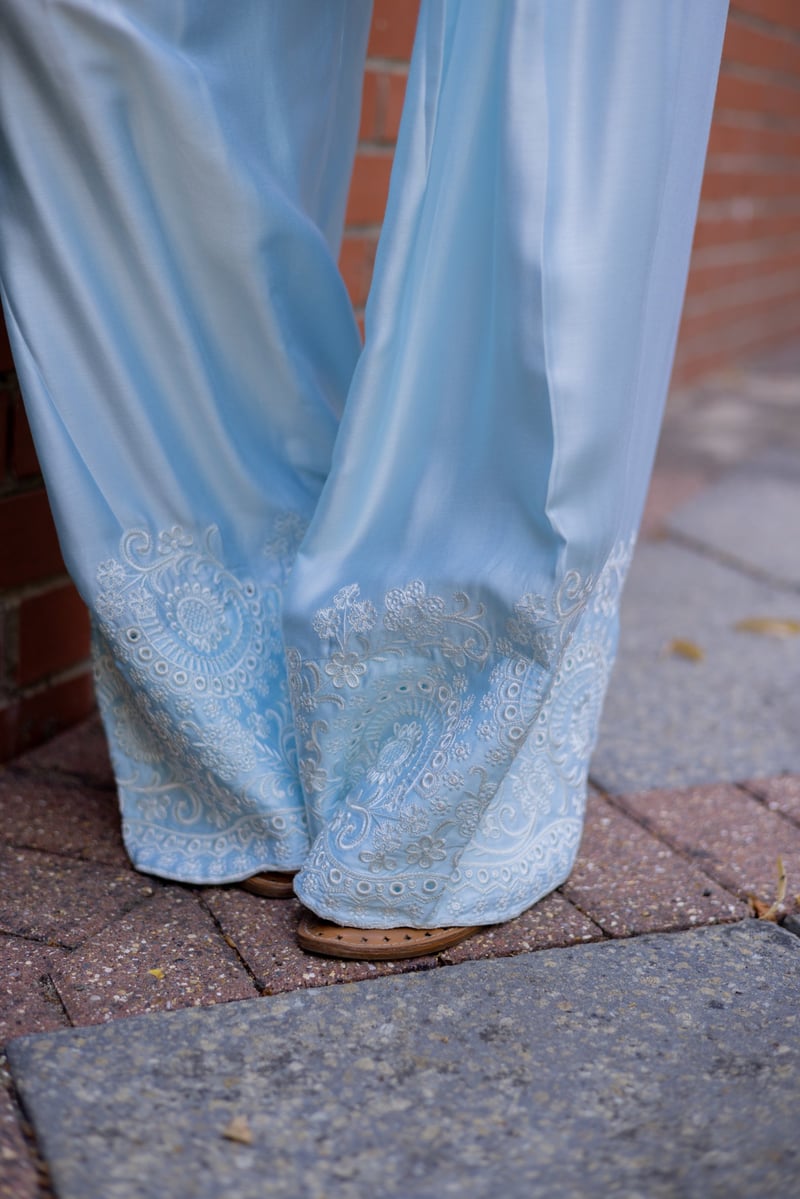 Light Blue Embroidered Kurta and Farshi Salwar Set