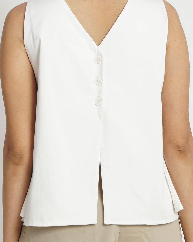 White Sleeveless Reversible Neck Swing Top