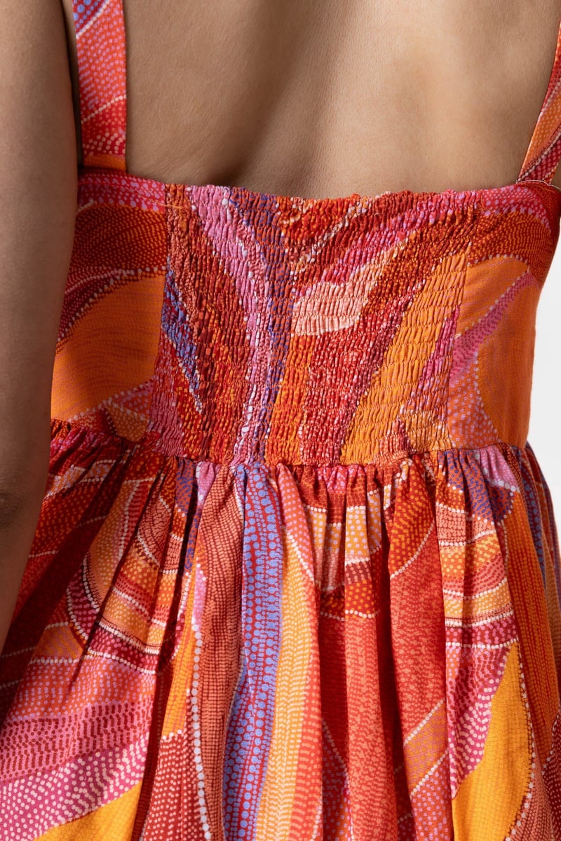 Orange/Multicolor Abstract Print Fit and Flare Midi Dress