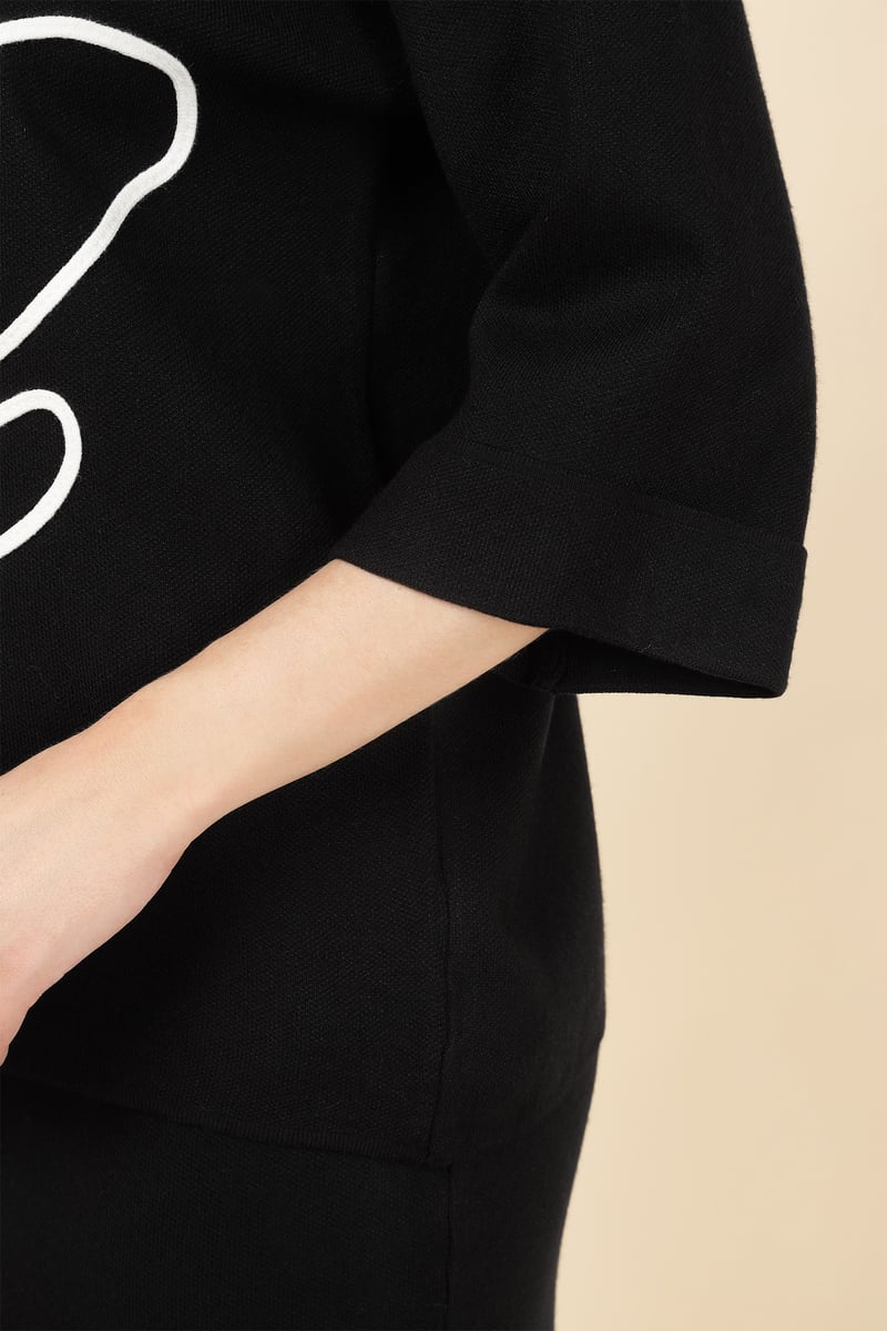 Black Graphic Knit Top and Midi Skirt Co-ord Set