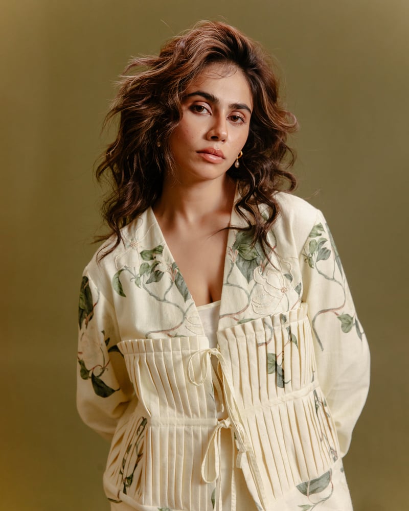 Buttery Yellow Khadi Floral Print Tie-Up Jacket