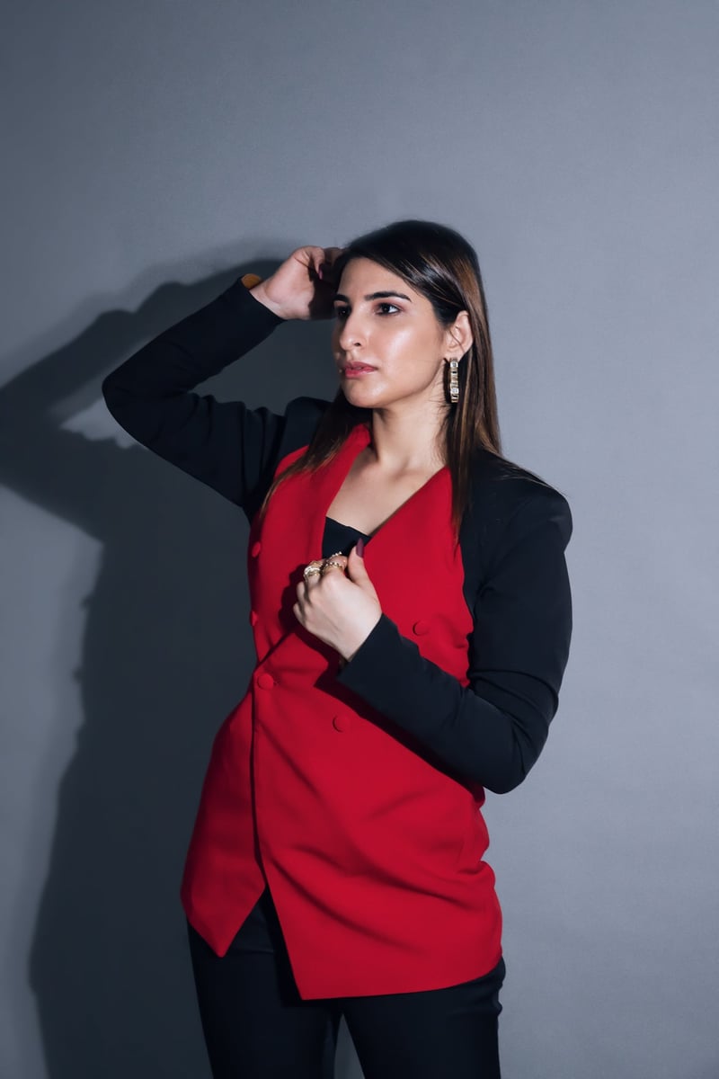 Red and Black Double-Breasted Blazer Co-ord Set