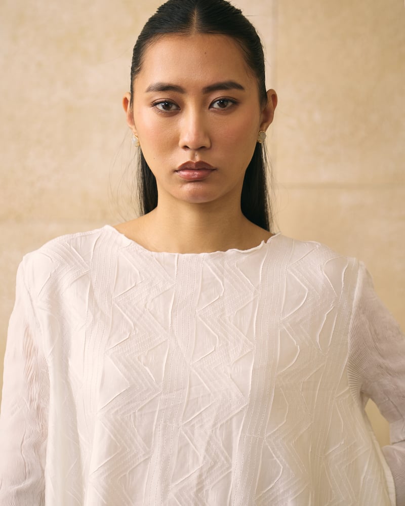 White Textured Top and Wide-Leg Pants Co-ord Set