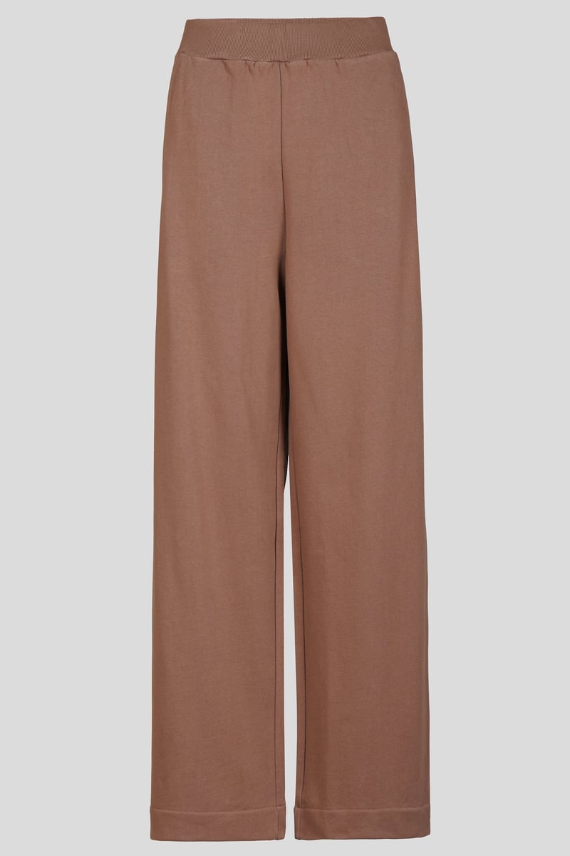 Mocha Brown Wide-Leg Cotton Terry Lounge Trackpants