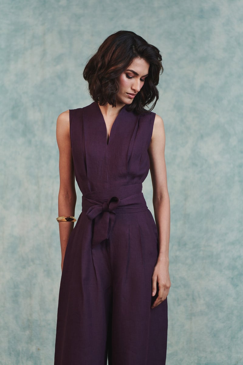 Plum Linen Sculpted Jumpsuit