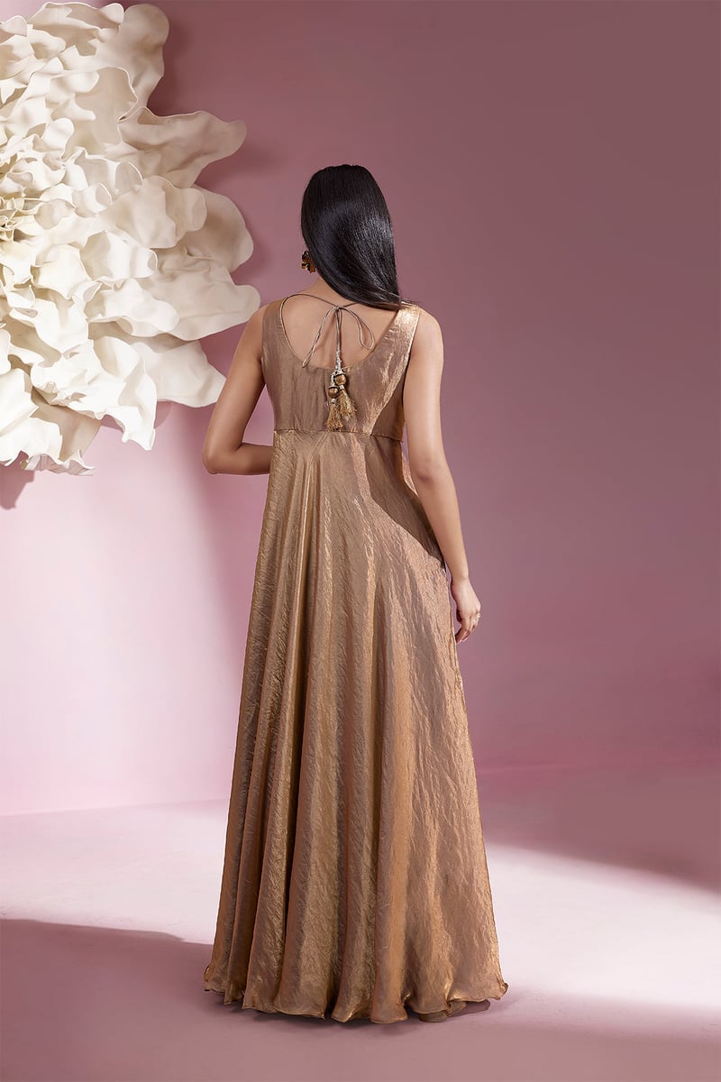 Champagne Gold Shimmer Kurta Set with Embroidered Bodice