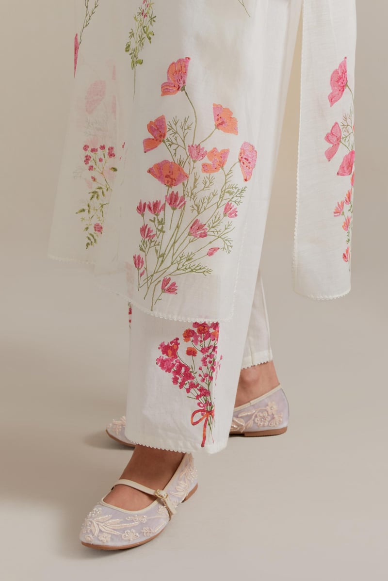 Off-White Floral Hand Block Print Kurta Set with Dupatta