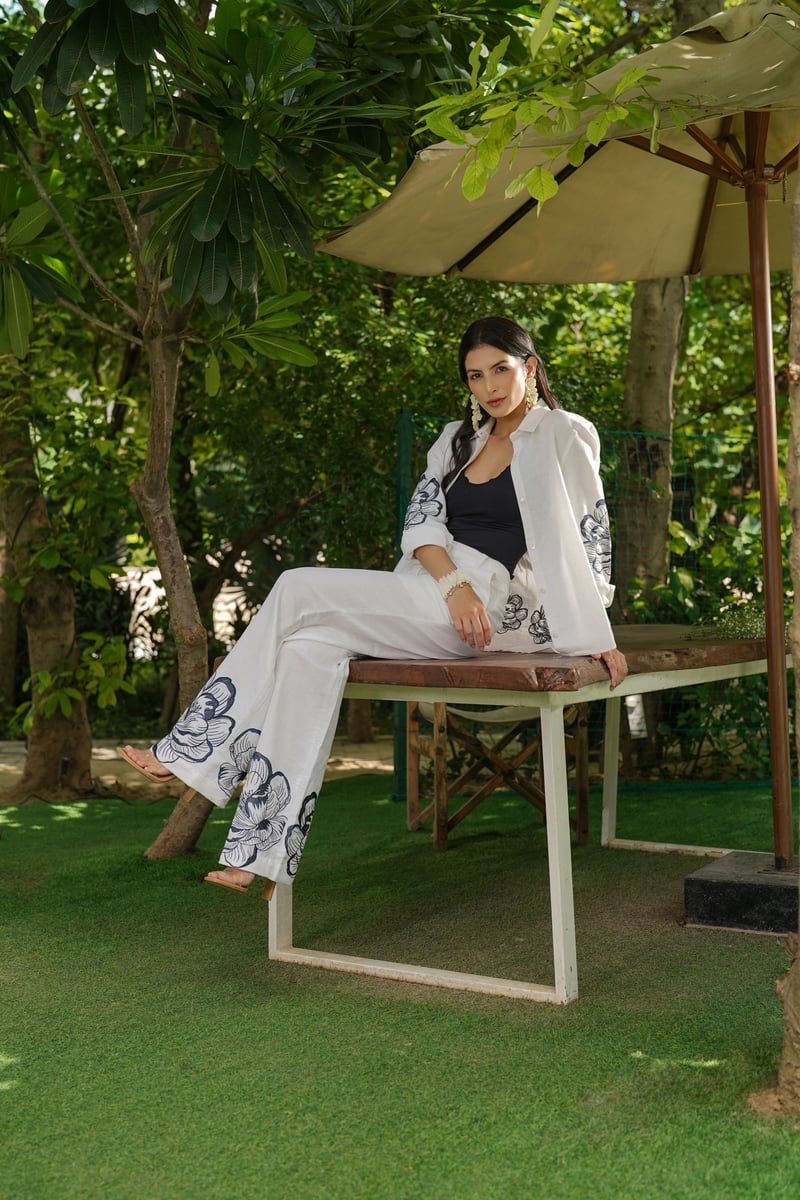 Ivory Linen Embroidered Relaxed-Fit Shirt