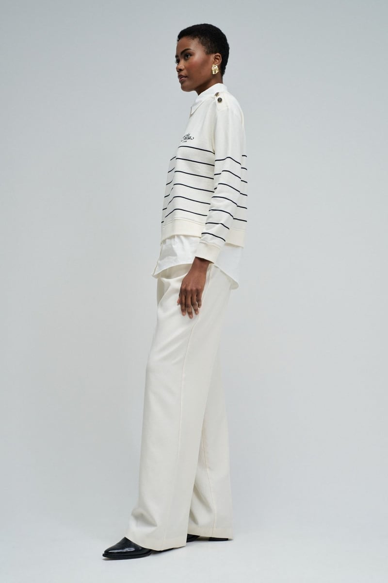 Light Beige Striped Crew Neck Sweatshirt