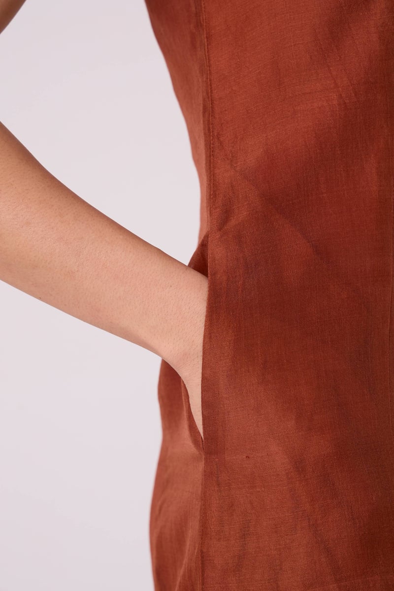 Copper Sleeveless A-Line Tiered Midi Dress
