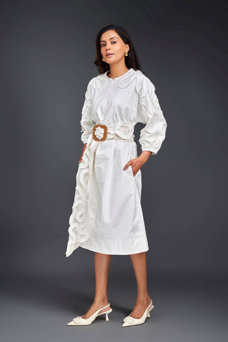 MIDI DRESS WITH PLEATED FRILL DETAILING ON SLEEVES COMES WITH BELT