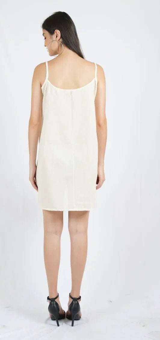 White Cotton Long Slip Camisole with Shoulder Straps
