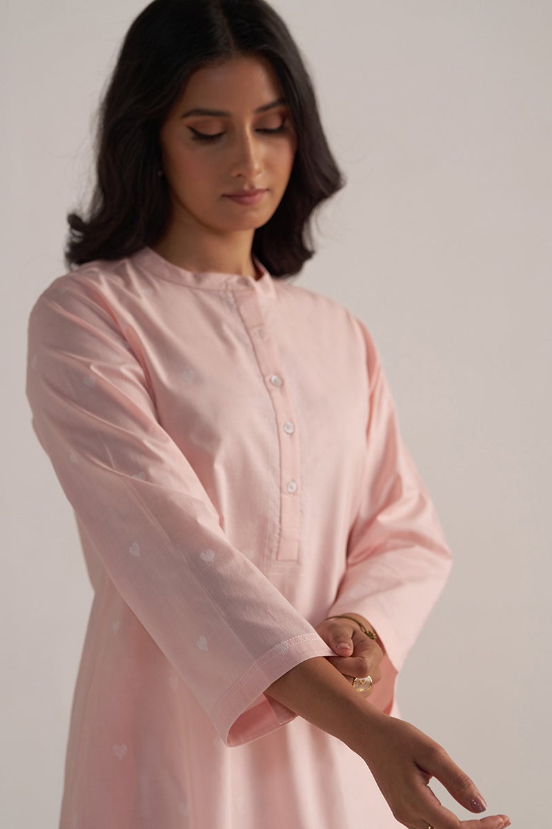 Soft Lotus Pink Cotton Kurta and White Co-ord Set