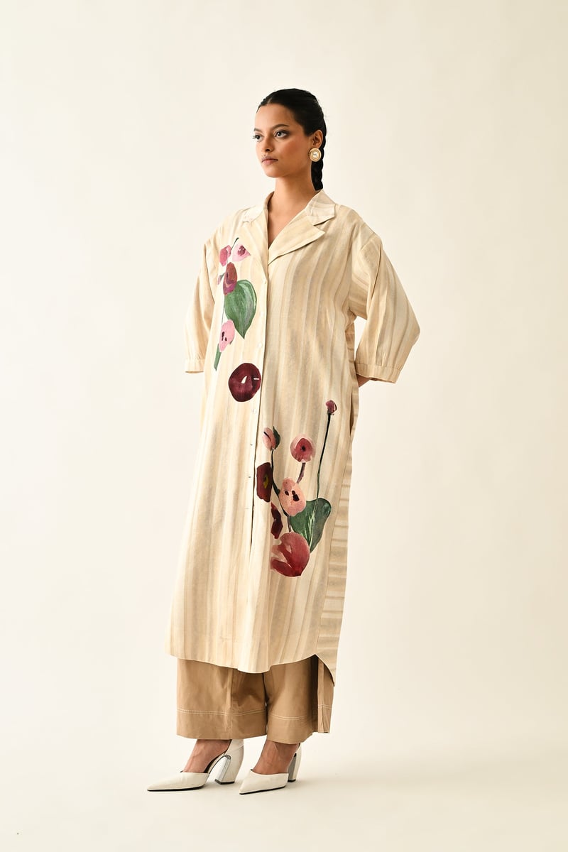 Off White Abstract Print Belted Midi Trench Shirt Dress
