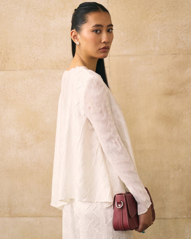 White Textured Top and Wide-Leg Pants Co-ord Set