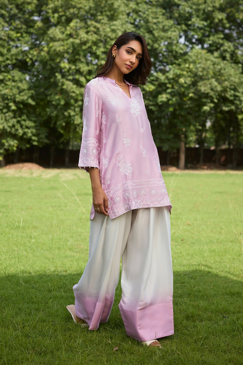 Pink and Cream Embroidered Farshi Pants Co-ord Set