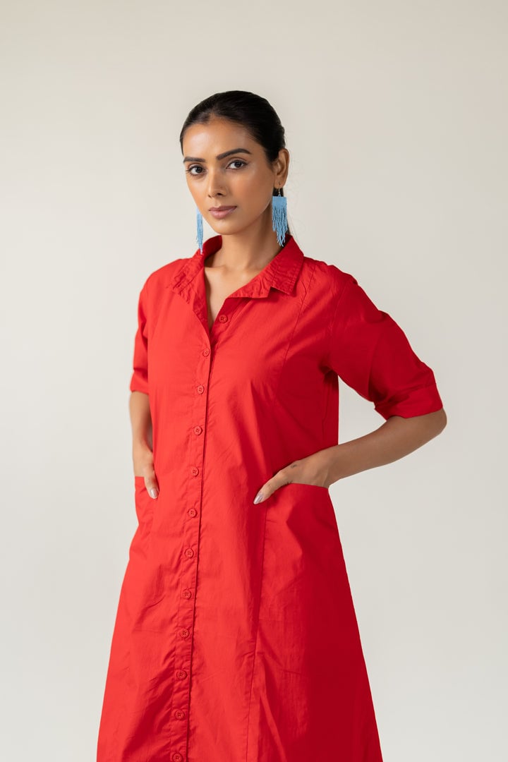 Scarlet Stride Shirt Dress With Striped Pants