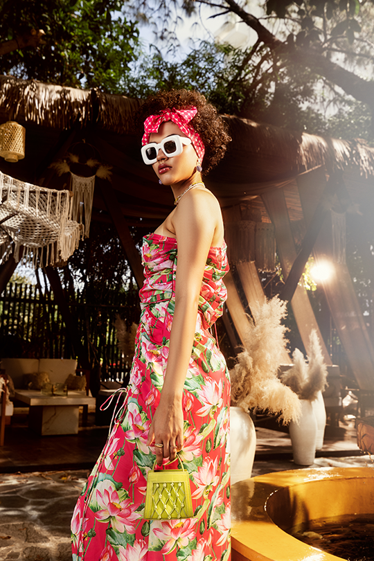 Hot Pink One-Shoulder Floral Maxi Dress With Drawstring Slit