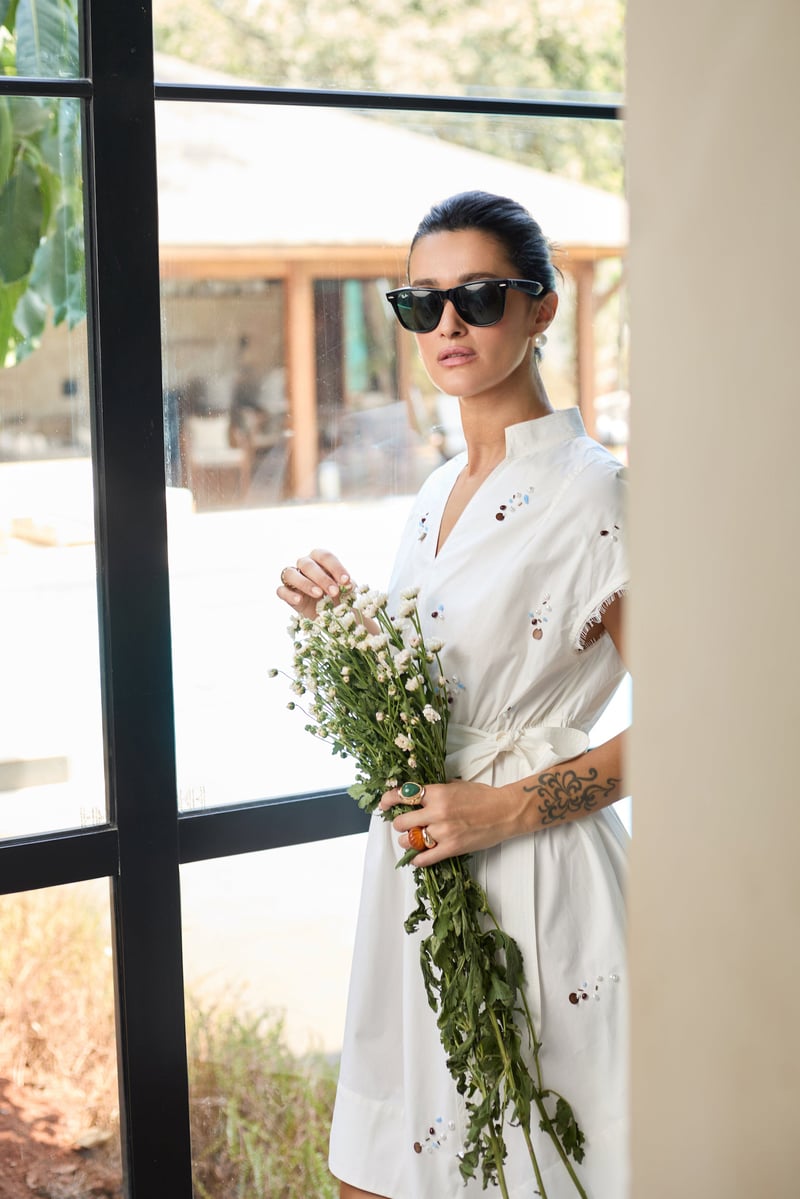 White Cotton Asymmetrical Belted Midi Dress