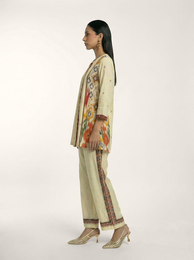 Off-White Printed Kurta and Wide-Leg Pants Co-ord Set