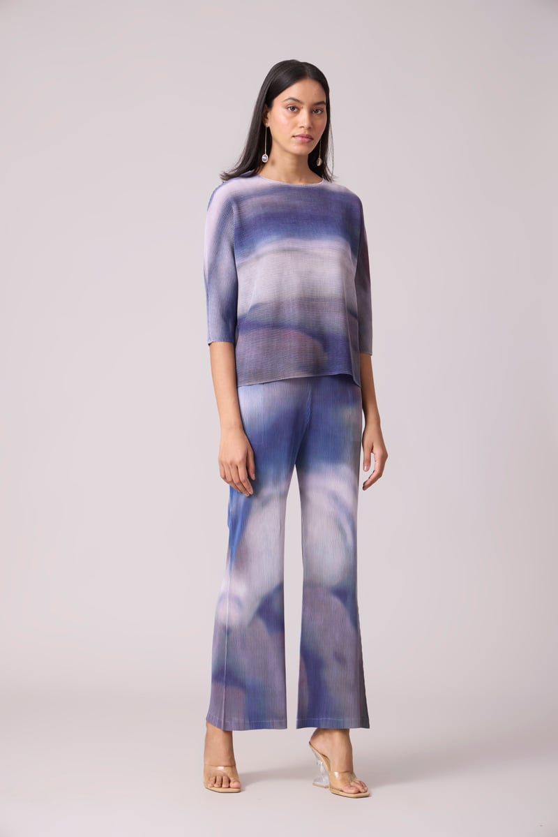 Purple and Grey Marble Print Pleated Co-ord Set
