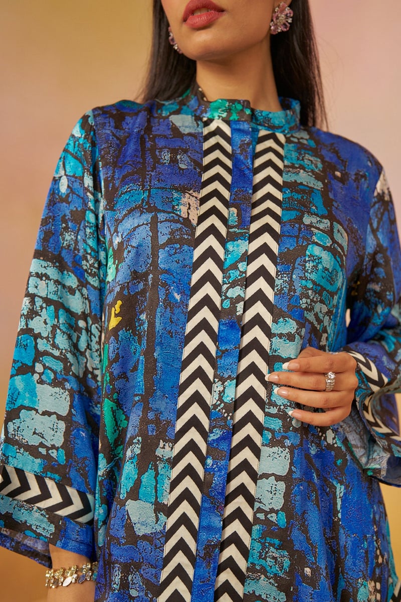 Blue Abstract Print Tunic and Pants Co-ord Set