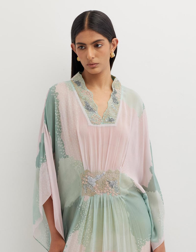 Multicolor Printed Long Dress with Embellishement
