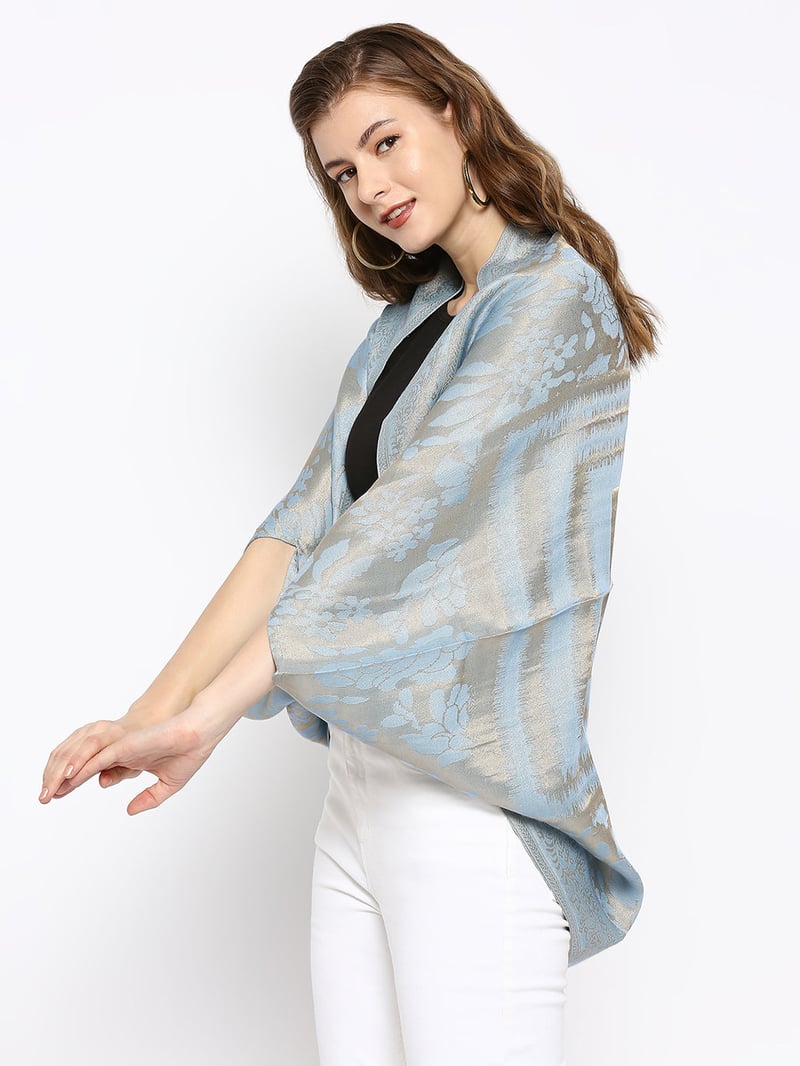 Ice Blue Metallic Brocade Cape Shrug
