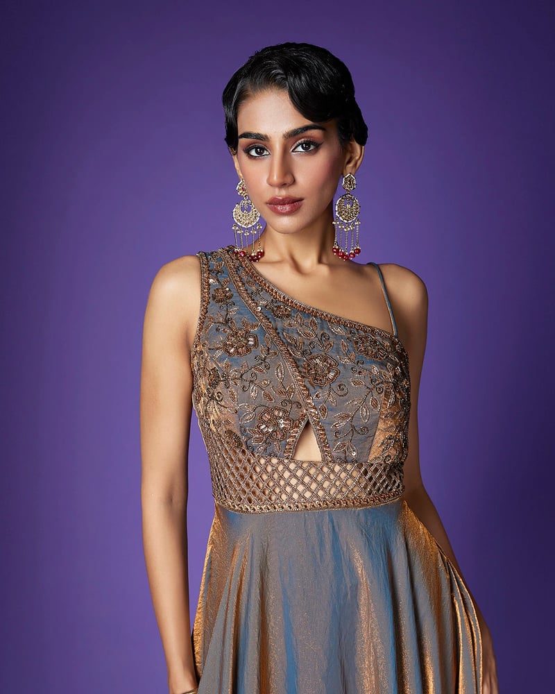 Twilight Dusk One-Shoulder Shimmer Maxi Gown