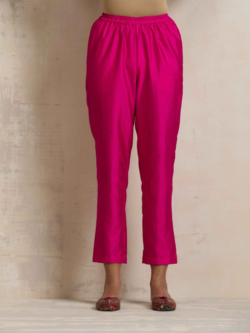 Pink Silk Blend High Slit Kurta Set