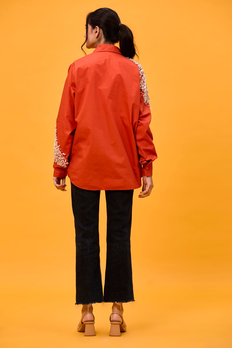 Rust pearl & sequins shirt