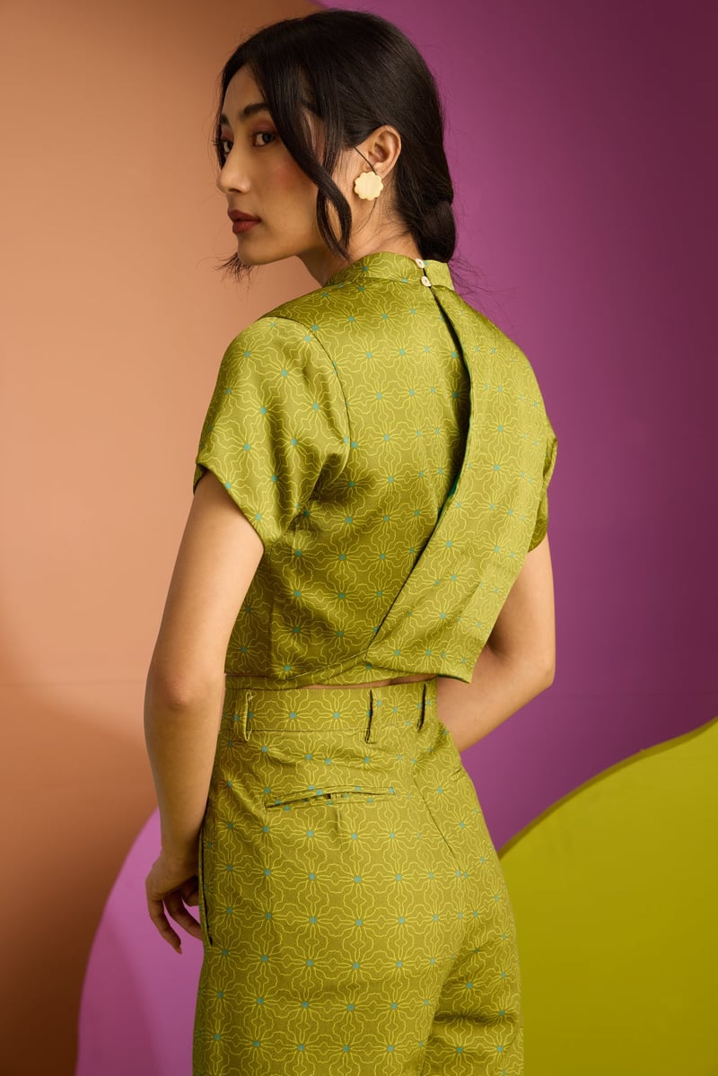 Olive Printed Knee-Length Culotte Shorts with Pockets