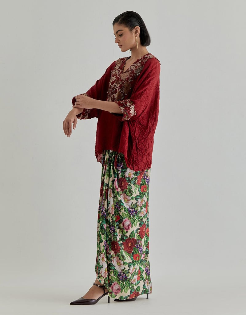 Rosette Nomad Drape Skirt Paired With Poncho Top