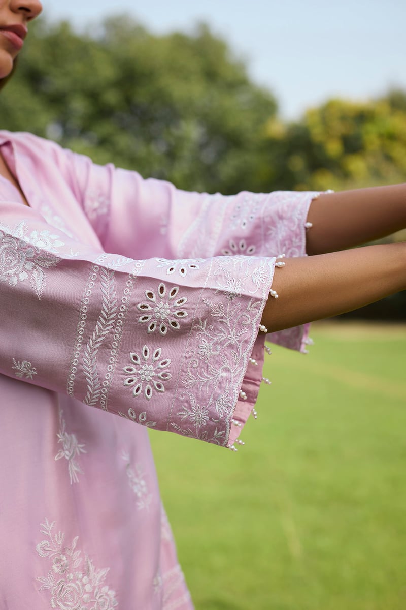 Pink and Cream Embroidered Farshi Pants Co-ord Set
