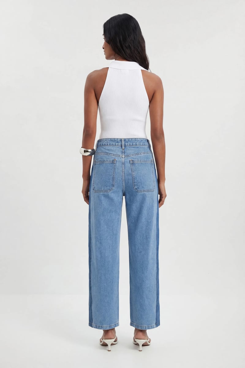 Mid Blue High-Rise Straight-Leg Jeans