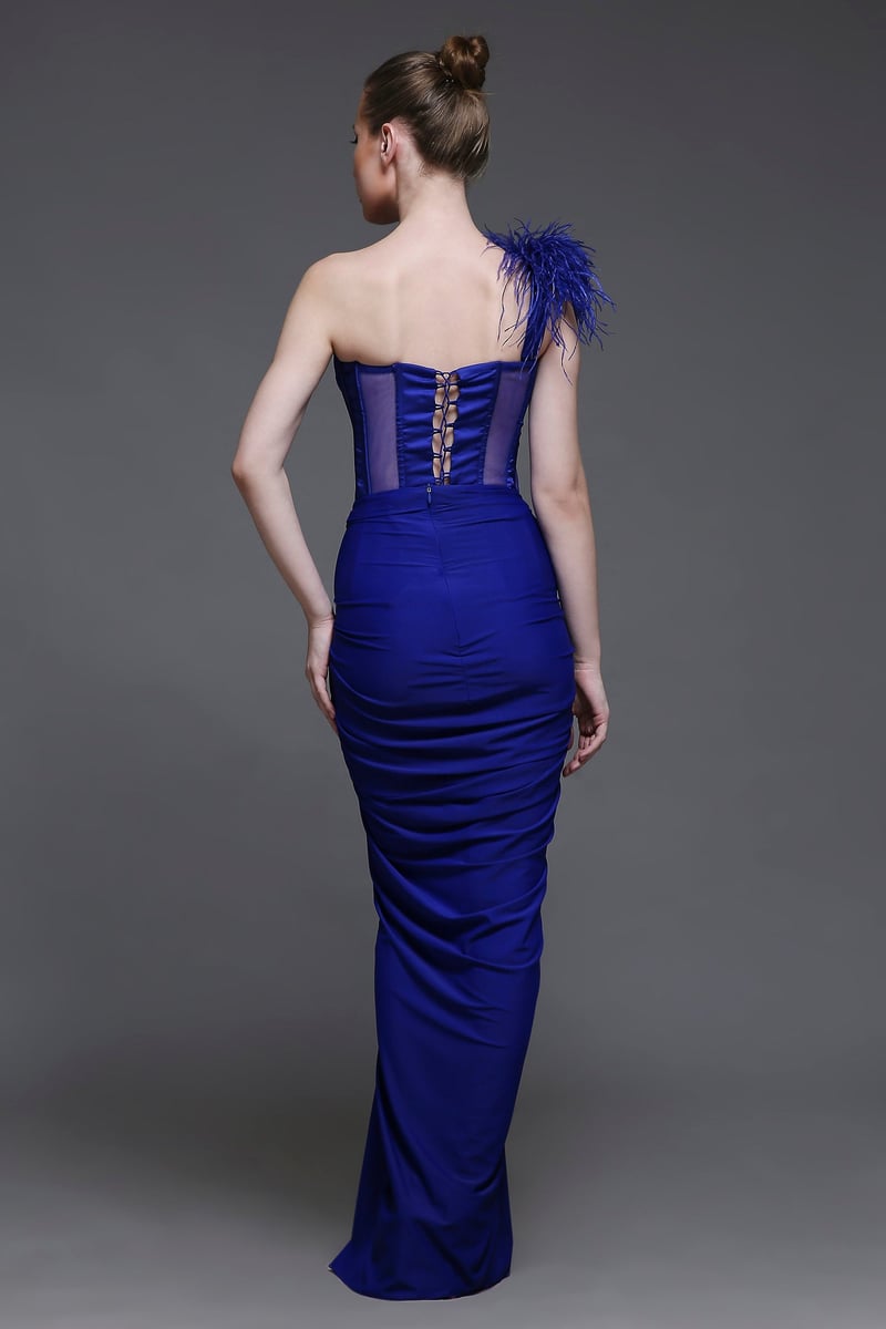 Royal Blue Corset and Draped Maxi Skirt Co-ord Set