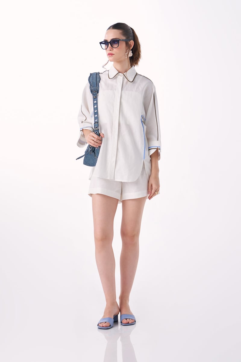 White Cotton-Linen Anti-Fit Shirt with Back Embroidery