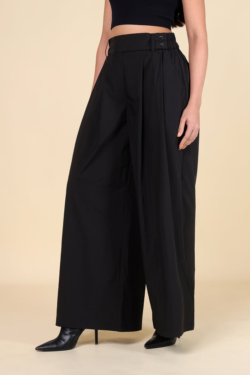 Black High-Rise Wide-Leg Trousers