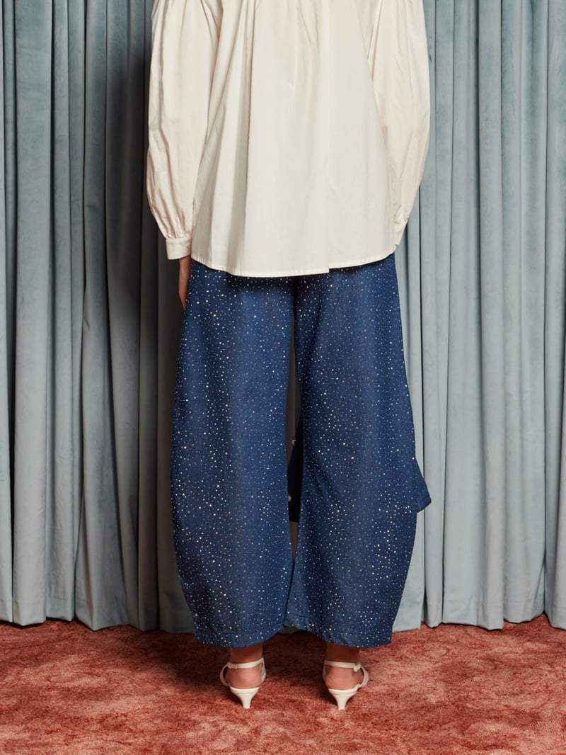 Blue Studded Wide-Leg High-Rise Jeans