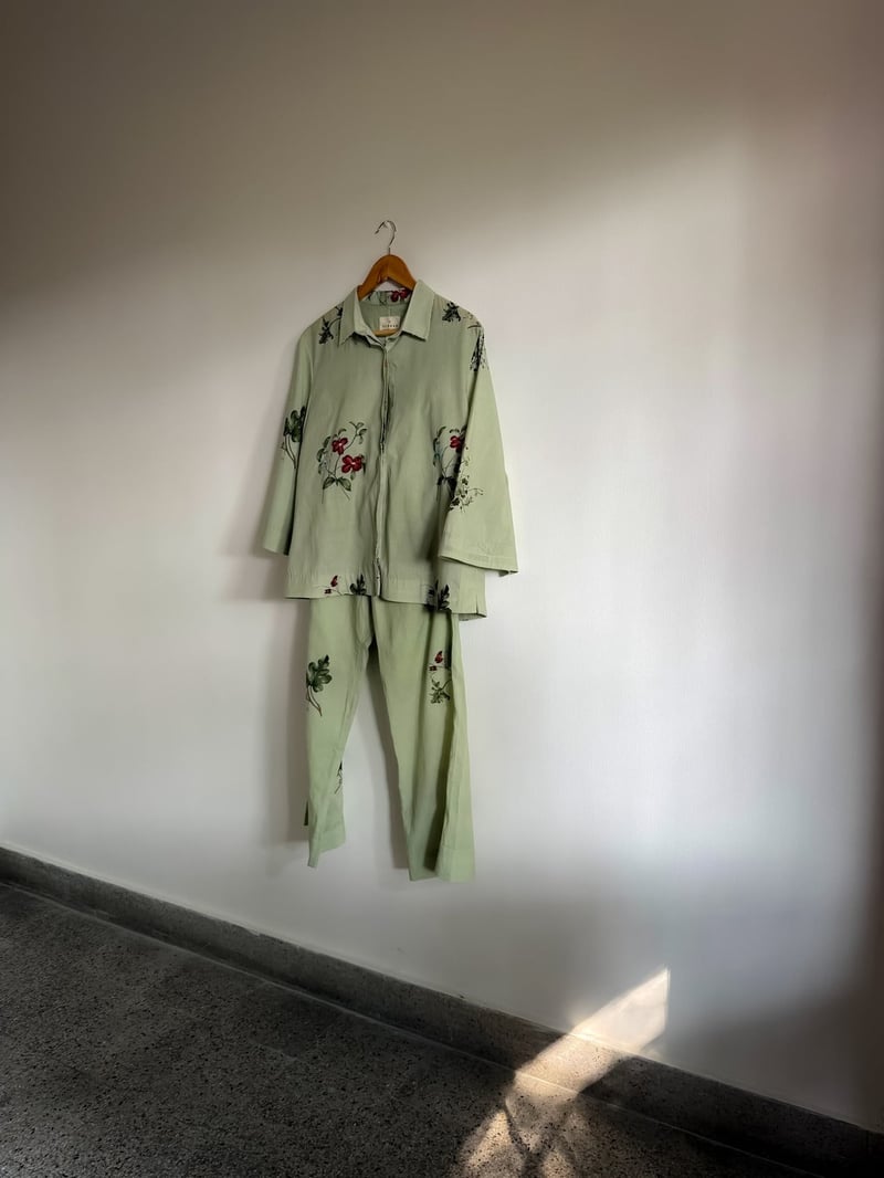 Light Green Floral Cotton Shirt and Pant Co-ord Set — SUBBAH