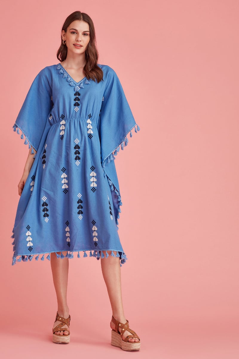 Embroidered Tassel Trimmed Kaftan