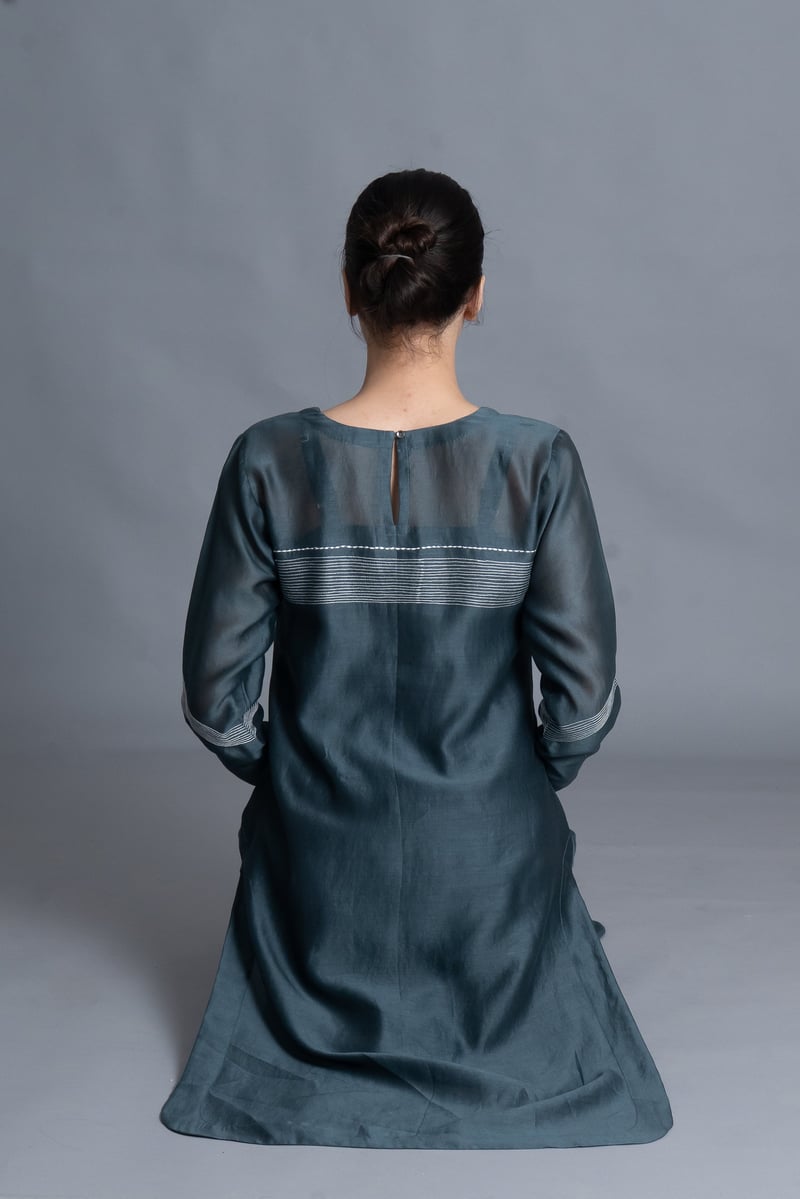 Mint Chanderi Silk Embroidered Straight Kurta Set (3 Pc)