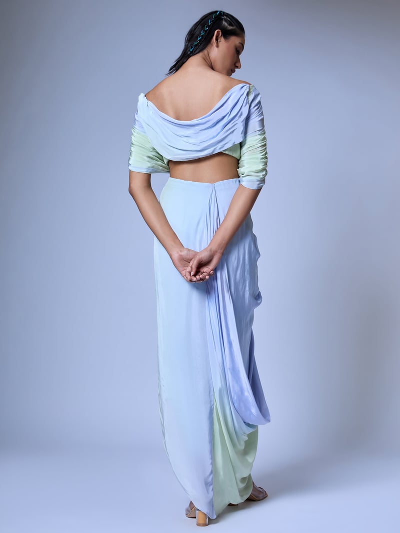 Blue Ombre Off-Shoulder Draped Co-ord Set