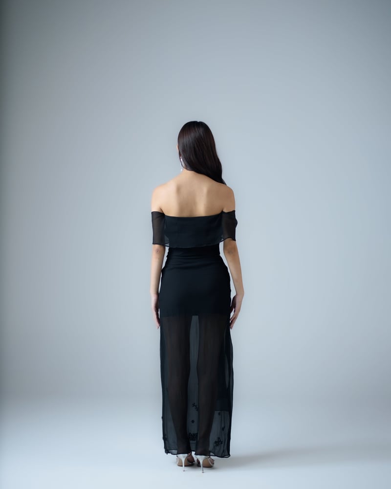 Black Silk Chiffon Embellished Maxi Skirt